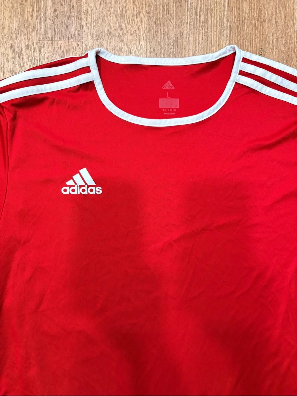Adidas Men’s Red and White Short-Sleeve Soccer Jersey